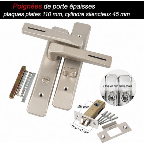 Serrure levier européenne à plaque plane épaissie nickel satiné, pêne silencieux 45 mm 45 réf 6891 10 g – Livraison gratuite