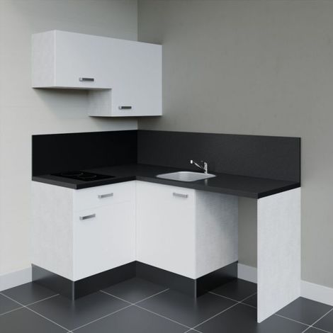 Kitchenette KA02 Blanc - Plan de travail Noir texturé - Crédence : Oui - Evier (1/5)