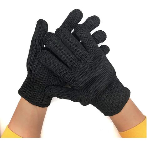 Gants résistants aux coupures, Gant de sécurité niveau 5 Anti-coupure noir résistant aux coupures fil métallique travail jardin cuisine ménage travail gants de protection Coupe extensible confortable. (1/5)