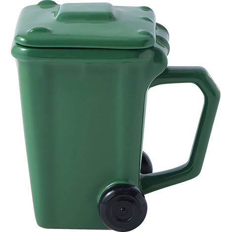 3D-Keramikbecher in Form eines Mülleimers mit Henkel und Rädern – Recyclingbecher – Ideal für den täglichen Gebrauch von Männern, Frauen, Mädchen und Jungen