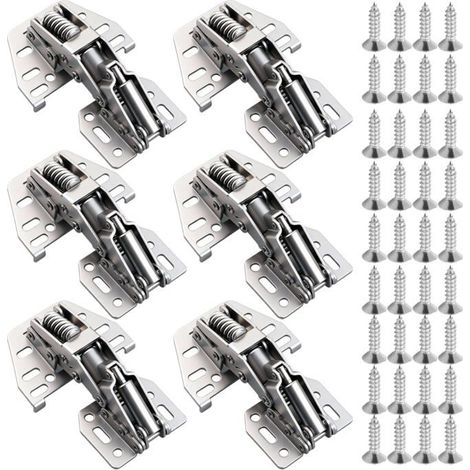 6pcs Charniere Porte Placard Hydraulique sans Perforation 36 Vis Incluses Armoire Placard Bibliothèque Garde Robe Camping Car (1/5)