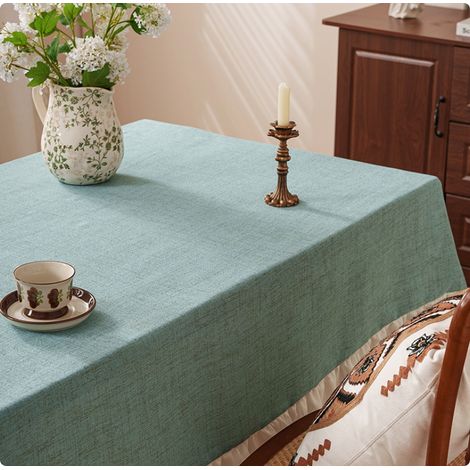 Nappe rectangulaire verte à volants - mélange de coton et de lin lavé, couleur unie, dimensions 140200cm. (1/5)