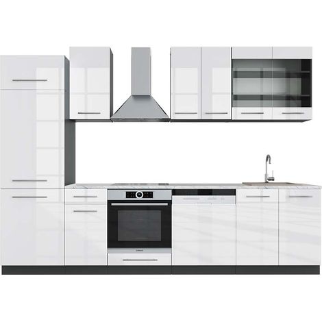 Cuisine Fame-Line, Blanc brillant/Anthracite, 300 cm , PT Marbre, Vicco