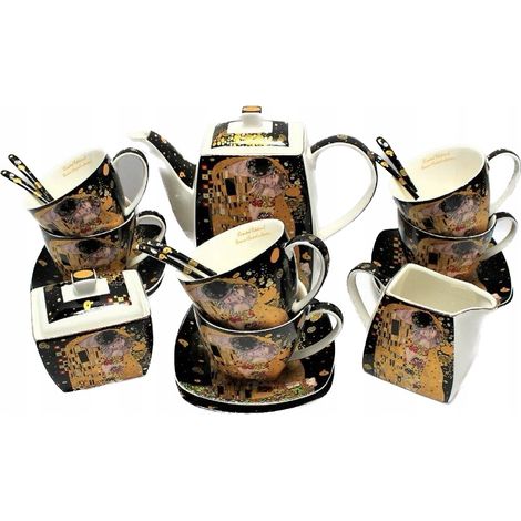 Elegante juego de café grande de 6 piezas con diseño del beso de Gustav Klimt (15 piezas) (1/5)