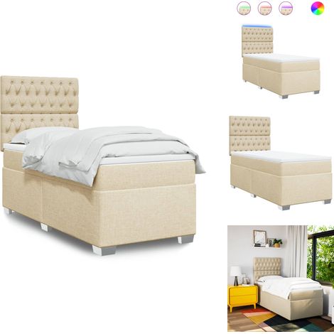 Boxspringbett mit Matratze Creme 80x200 cm Stoff - Boxspringbett - Doppelbett - Bettenrahmen - Cremefarbenes Bett - LED Beleuchtung (1/5)
