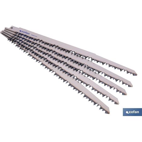 Hoja de sierra de sable para madera 220 mm, acero HCS, 4-5 dientes TPI, pack 5 unidades (1/4)