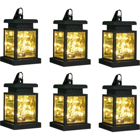 Lot de 6 lanternes solaires d'extérieur étanches à énergie solaire Lampe de table à suspendre avec guirlande lumineuse LED chaude pour terrasse, jardin, paysage, cour, pelouse avec pince (1/5)