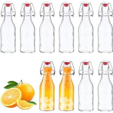 Lot de 10 Bouteille en Verre 250ml avec Bouchon Mécanique, Bouteille en Verre Avec Bouchon,Pour Remplissage, Sirops, Boissons, Huiles Alimentaires, Vinaigres Aromatisés (Lot de 10-250ml) (1/5)