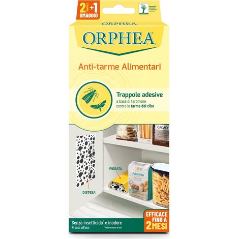 Orphea, Antitarme Alimentare, Elimina le Farfalline del Cibo e ne Previene lo Sviluppo, Senza Insetticida, Inodore Azione Naturale, 3 Trappole Adesive (1/3)