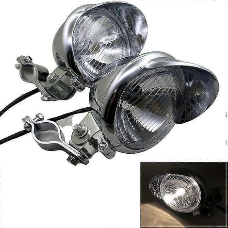 1 ensemble de phare antibrouillard chromé pour moto avec arceau de sécurité, support de fixation pour barre de protection et guidon, compatible Benelli Ducati Cafe Racer (1/5)