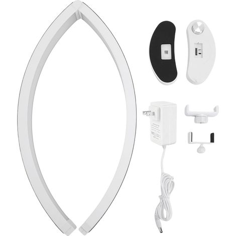 71 cm hohe LED-Tischleuchte mit Handyhalterung, Strassverzierung, faltbar, halbmondförmig, ideal für Maniküre- und Kosmetikstudios. Weiß, US-Stecker. (1/5)