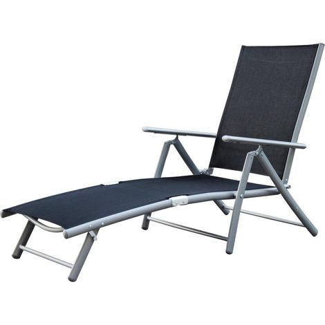 Deckchair 4-fach silber/schwarz Alu/Textil