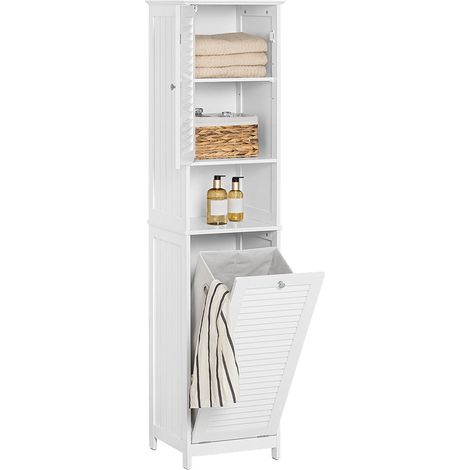 [JAMAIS UTILISE] SoBuy SoBuy Meuble colonne de salle de bain - 1 porte - 1 panier à linge amovible - 40 x 38 x 170 cm - Blanc