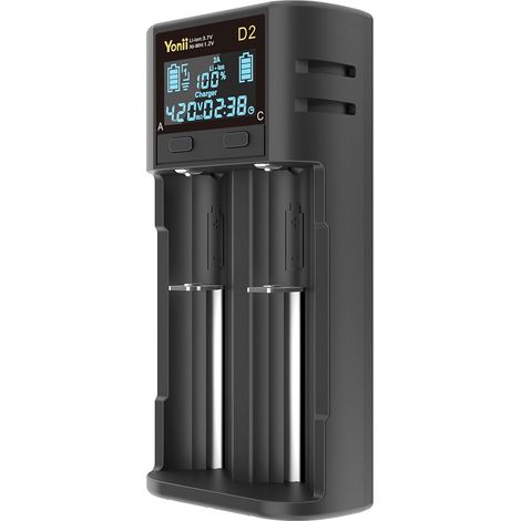Cargador de batería 18650 de 2 bahías con pantalla LCD inteligente, carga rápida, Li-ION, NI-MH, NI-CD, AA, AAA, C, 21700, 26650, 13650, 16340, 18350, 18700, RCR123
