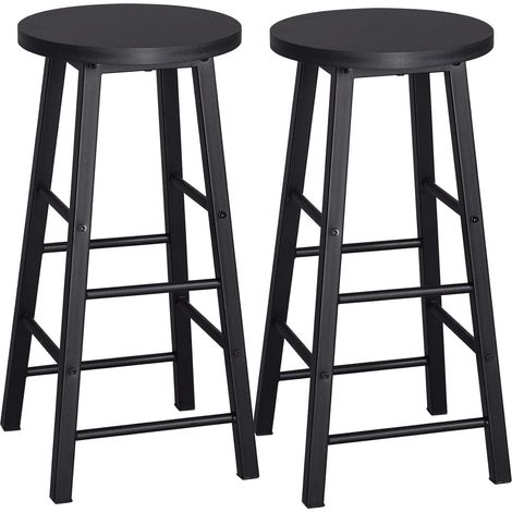 Woltu – Lot de 2 tabourets de bar – Hauteur d'assise 71 cm – Structure en métal – Siège en MDF noir – Coins arrondis ergonomiques (1/5)