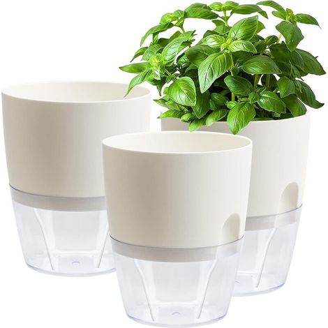 Set di 3 vasi da fiori bianchi, 15,3 cm di larghezza, vasi automatici con sistema di autoirrigazione, vaso da fiori trasparente (1/4)