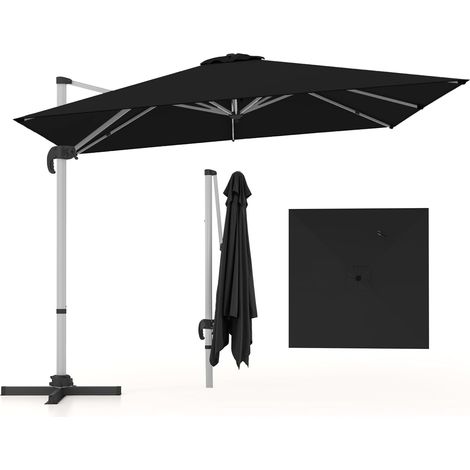 COSTWAY Parasol Déporté 3x3M, Parasol de Jardin Carré avec Base en Croix, Parasol Inclinable avec 5 Angles et Hauteurs Réglables, Parasol Excentré Rotatif à 360° avec Manivelle et Double Toit(Noir) (1/5)