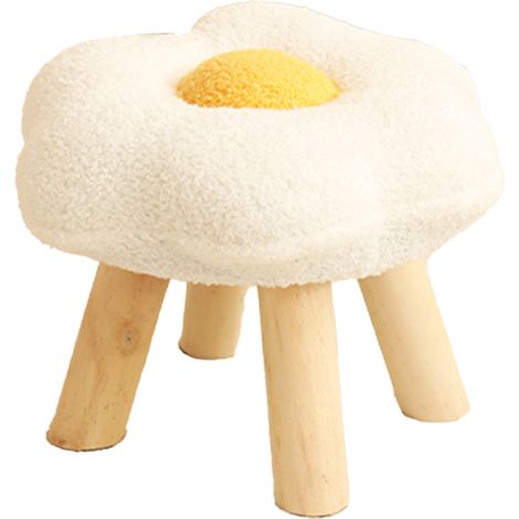 Petit tabouret tournesol doux, velours teddy, résilient, bois, pour chambre, salon, canapé, blanc (1/5)