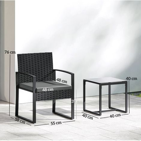 Set da giardino 3 pezzi 55x58x76 cm in polyrattan grigio scuro per balcone – MEUBLIV (1/5)