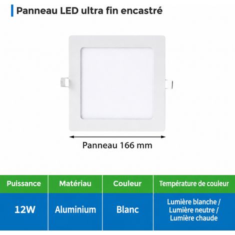 Spot LED encastrable carré 12W 3000K ultra-fin panneau aluminium 12w 167mm 155mm 3000k 100 g – Livraison gratuite