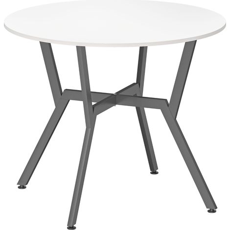 Dining Table, Round Kitchen Table with Black Legs for Living Room, Dining Room 90 x 76 cm, High Gloss White (1/5)