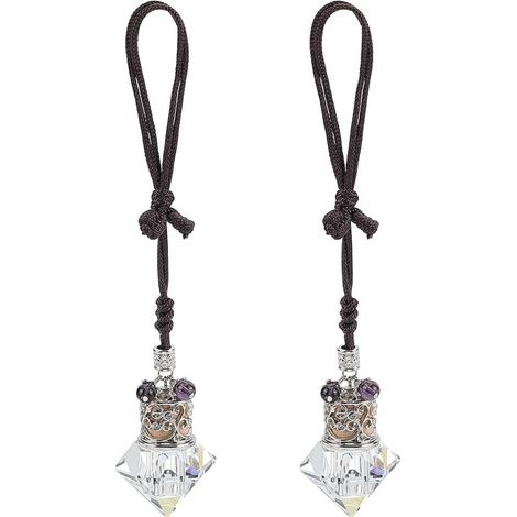 2 Pcs Car Hanging Air Freshener Refillable Perfume Bottles Crystal Diamond Shape Pendant for Car Mirror Interior Decoration Office Auto Gift (1/5)