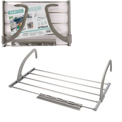 Séchoir à linge portable pour balustrades de balcon et rebords de fenêtre – Pliable et extensible avec pinces pour chaussettes et serviettes (noir) (1/4)