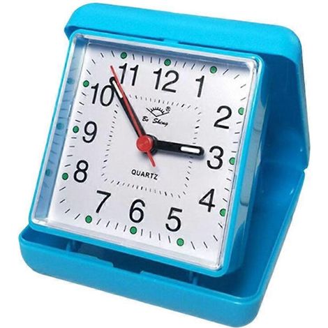 Réveil cube moderne, grand réveil de bureau portable, design classique, convient à la maison, au bureau et aux voyages, bleu. (1/5)