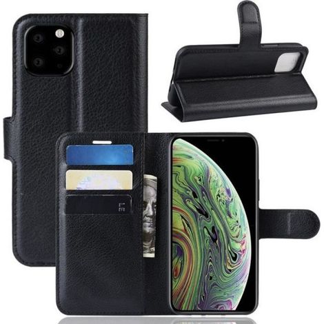 Housse iPhone 11 Pro - 5.8 Pouces - Cuir PU TPU - Porte-cartes Intégré - Support Mains Libres - Noir