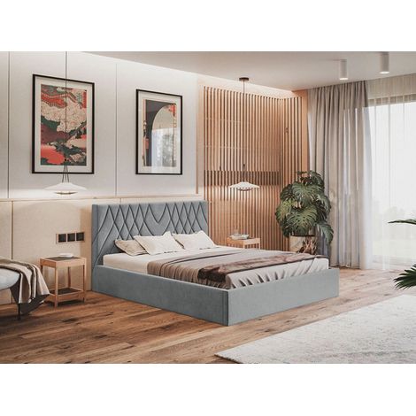Lit rembourré avec rangement 140x200 velours gris Andri (1/4)