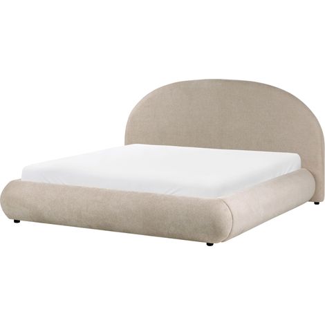 Lit Ottoman en Tissu 180 x 200 cm Capitonné Sommier Relevable à Ressort Espace de Rangement Taupe Grasse
