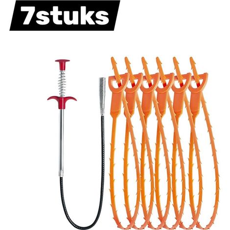 Abflussreinigungswerkzeug mit Edelstahlkralle und Kunststoffpömpel für Küchenspüle, Badezimmer, Badewanne und Toilette (orange) (1/5)