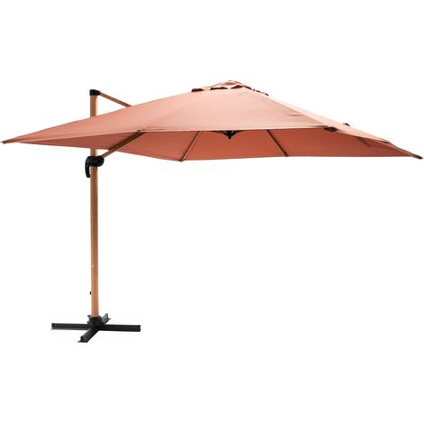 Parasol déporté carré 3x3m effet bois argile