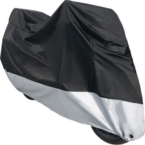 Housse moto XXL imperméable résistante poussière abri extérieur version améliorée noir argent élastique (1/5)