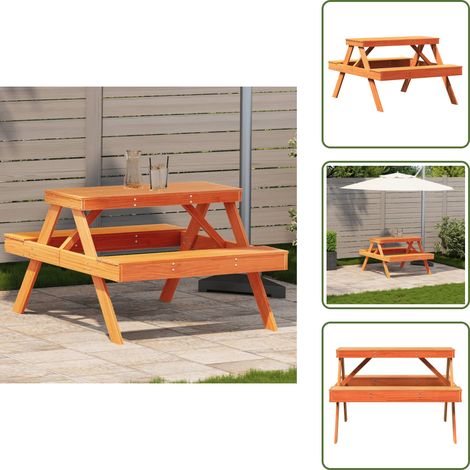 The Living Store Table de pique-nique cire marron 105x134x75 cm bois massif pin - Table De Pique-nique - Table De Jardin - Mobilier De Jardin - Table Extérieure - Bois Massif