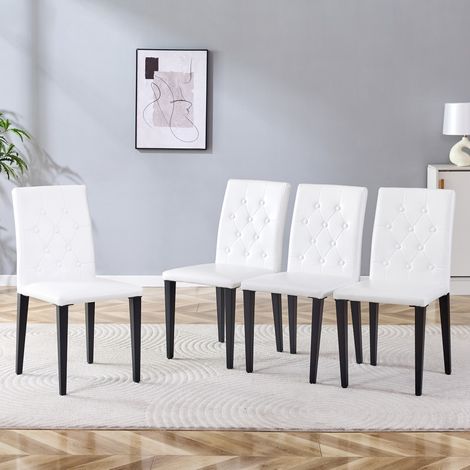 Set de 4 sillas de comedor en PU blanco y negro, respaldo acolchado, patas de metal HAVRYA (1/5)