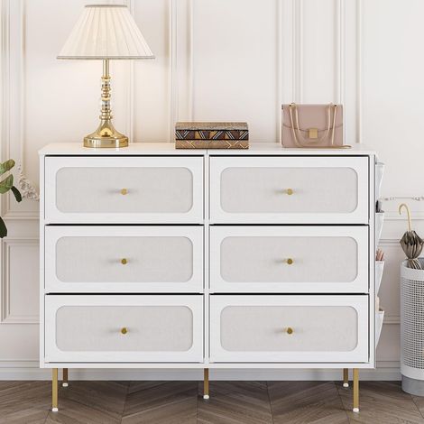 Commode enfant 6 tiroirs en tissu – Dimensions 30 x 110 x 85 cm – Structure en MDF et métal – Design scandinave élégant (1/5)