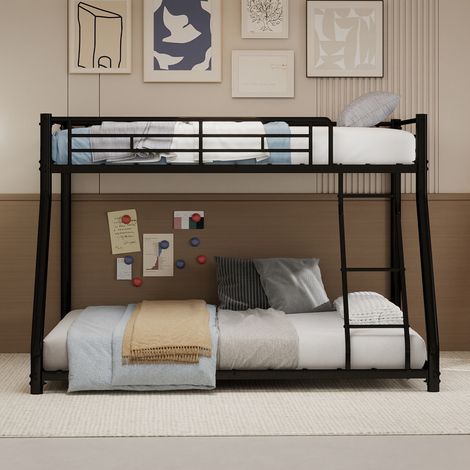 Lit superposé métal noir 196,6x146,6x139 cm (90x190 + 140x190), sommier à lattes inclus, échelle (1/5)