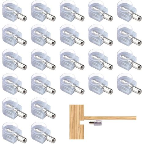 24 Pièces Supports de Tablette en Verre Transparents avec Ventouse, Supports de Verre 5 mm, Taquets d’Étagère pour Vitrine, Armoire, Cave à Vin et Bibliothèque (1/5)