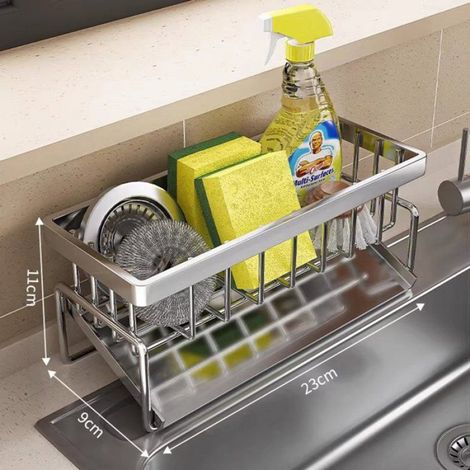 Organisateur D'évier - Acier Inoxydable - Double Étagère - Pour Brosses Et Produits De Nettoyage - 1 Pièce (1/4)