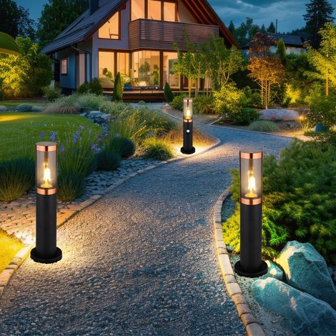 Sockelleuchte Standleuchte Außenbeleuchtung rauch Kupfer Außen mit Bewegungsmelder Garten Stehlampe, Edelstahl Kunststoff, 1x E27, DxH 7,6x45 cm,3er Set