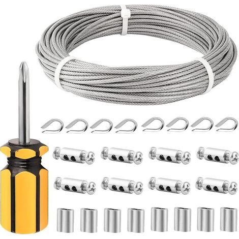 Câble en Acier Inoxydable 3mm pour Intérieur – Câble de 20M avec Gaine PVC, Cosses M3 & Serre-Câbles en Acier au Carbone – Idéal pour Suspension de Cadres, Rideaux et Luminaires Intérieurs (1/5)