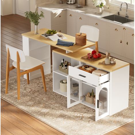 Mueble de cocina con tablero giratorio 360°, 136 x 50 x 78 cm, MDF blanco HAVRYA (1/5)