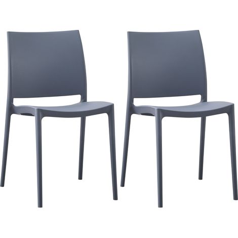 Lot de 2 chaises de jardin empilable dossier incurvé à quatre pieds stable en plastique gris 100007910 (1/5)
