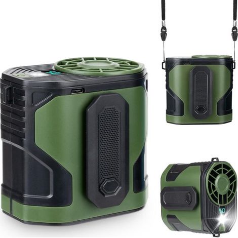 Ventilatore portatile a cinghia 2025 - 100 velocità - Modalità Turbo 20.000 giri/min - Batteria da 5.000 mAh - Torcia LED integrata - Cintura inclusa - Ideale per attività all'aperto (verdure)