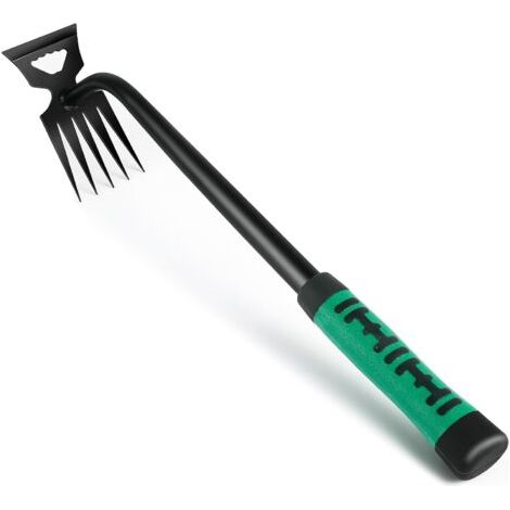 Désherbeur Manuel, 5 Dents Rateau de Désherbag, Râteau de Jardin en Acier Inoxydable Outil de Désherbage avec Long Manche, Outil de Mauvaises Herbes du Jardi Pelouses (1/5)