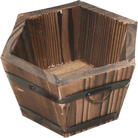 Seau En Bois Pot Fleur Planteur Baril Patio Jardin Extérieur Décor à La Maison Hexagonal TopS (1/5)