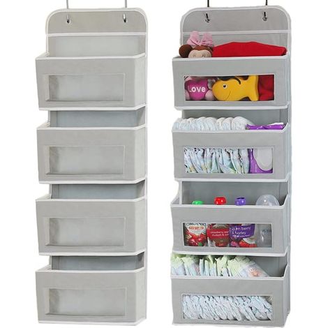 Organisateur de rangement 4 porte-sur-porte avec fenêtre transparente pour placard et salle de bain (gris) (1/5)