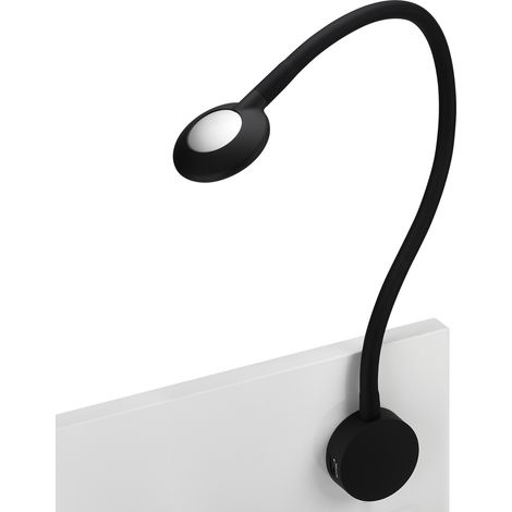 JUNKER Lighting LED Bettleuchte / Leseleuchte LUCE schwarz mit flexiblem Leuchtenarm, 2x USB Anschlüssen und Touchsensor (1/5)