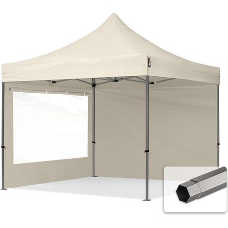 3x3 m Faltpavillon, PREMIUM Stahl 40mm, Seitenteile mit Panoramafenstern, creme